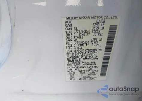 2008 Infiniti Qx56 from USA, damaged, VIN 5N3AA08C48N912499